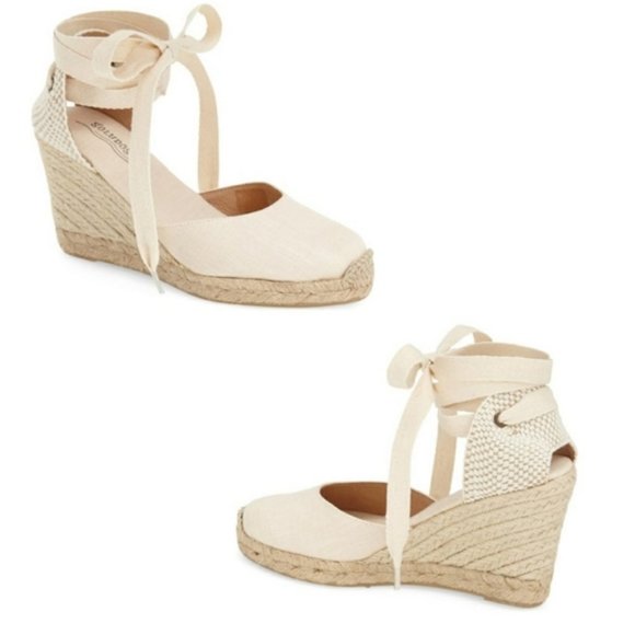 SOLUDOS Cream Linen Wedge Lace Up Espadrille - Picture 6 of 12